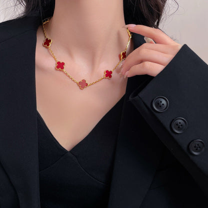 [Olivia JW]CLOVER 10 MOTIFS CARNELIAN NECKLACE