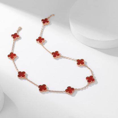 [Olivia JW]CLOVER 10 MOTIFS CARNELIAN NECKLACE