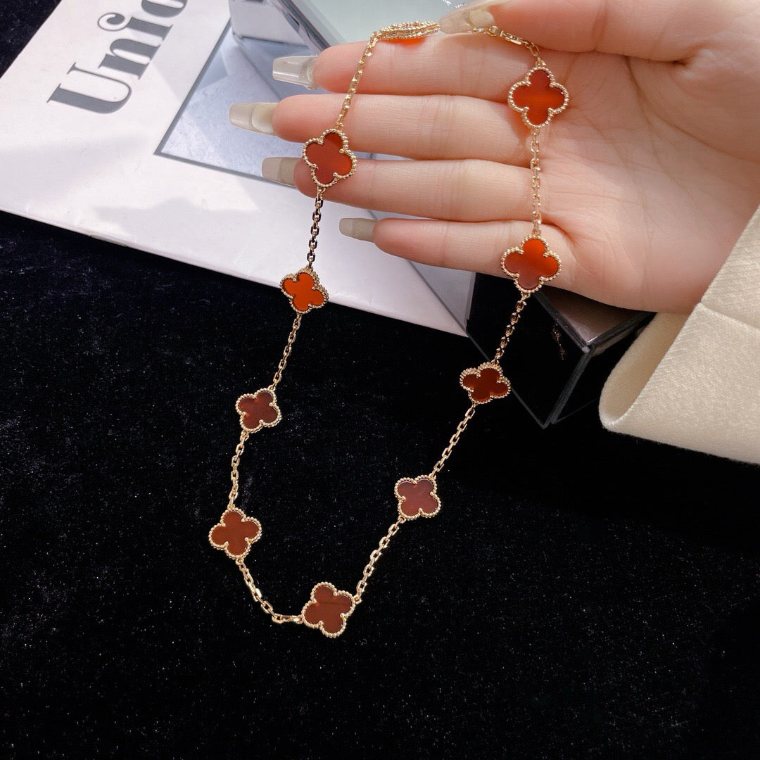 [Olivia JW]CLOVER 10 MOTIFS CARNELIAN NECKLACE