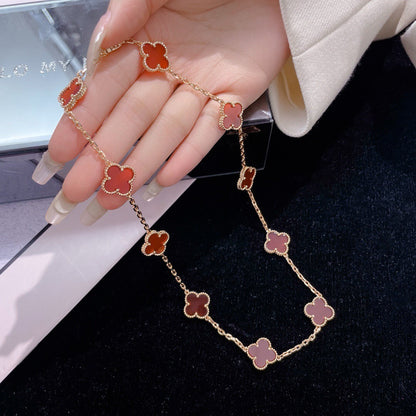 [Olivia JW]CLOVER 10 MOTIFS CARNELIAN NECKLACE