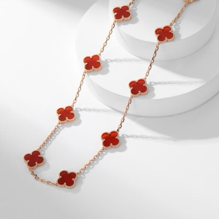 [Olivia JW]CLOVER 10 MOTIFS CARNELIAN NECKLACE