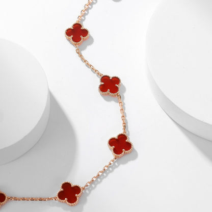 [Olivia JW]CLOVER 10 MOTIFS CARNELIAN NECKLACE