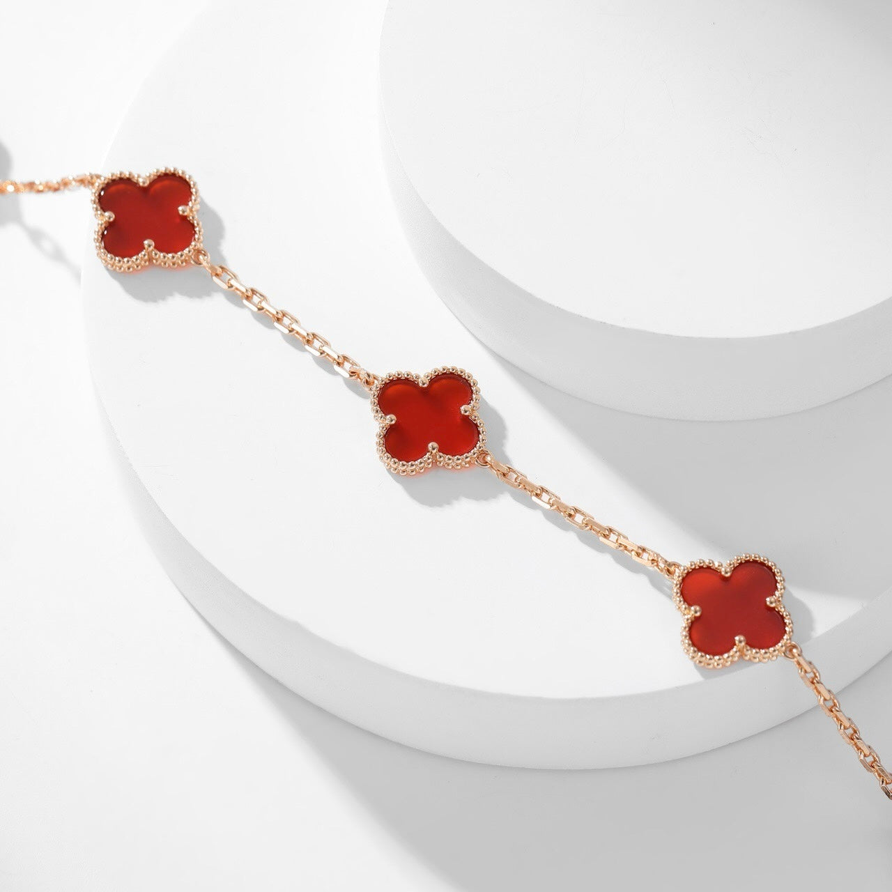 [Olivia JW]CLOVER 10 MOTIFS CARNELIAN NECKLACE