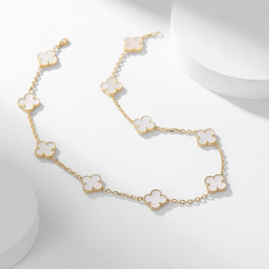 [Olivia JW]CLOVER 10 MOTIFS WHITE MOTHER OF PEARL NECKLACE