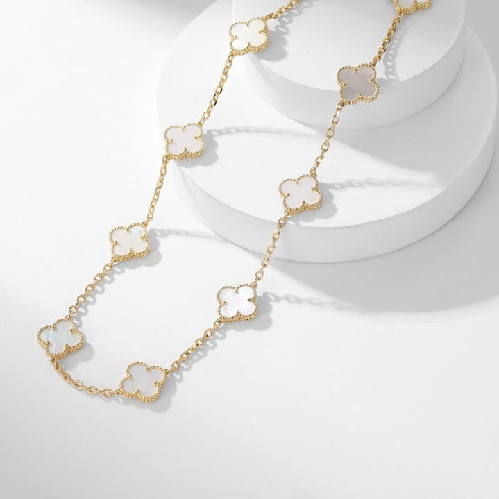 [Olivia JW]CLOVER 10 MOTIFS WHITE MOTHER OF PEARL NECKLACE