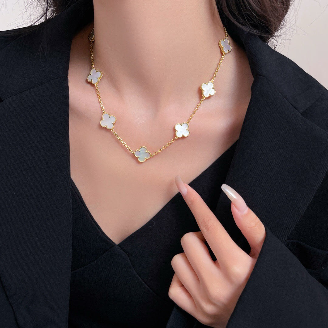 [Olivia JW]CLOVER 10 MOTIFS WHITE MOTHER OF PEARL NECKLACE