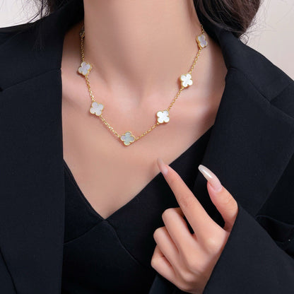 [Olivia JW]CLOVER 10 MOTIFS WHITE MOTHER OF PEARL NECKLACE