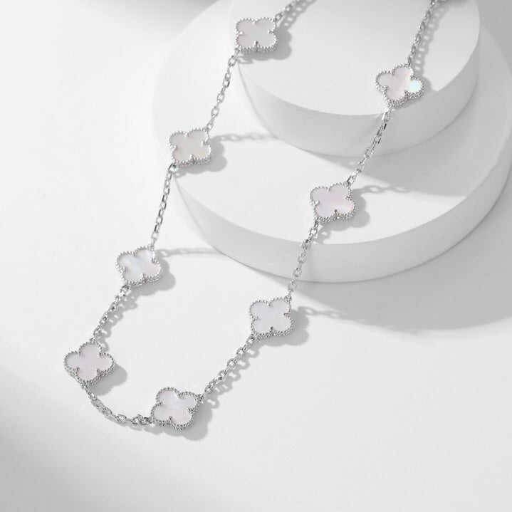 [Olivia JW]CLOVER 10 MOTIFS WHITE MOTHER OF PEARL NECKLACE