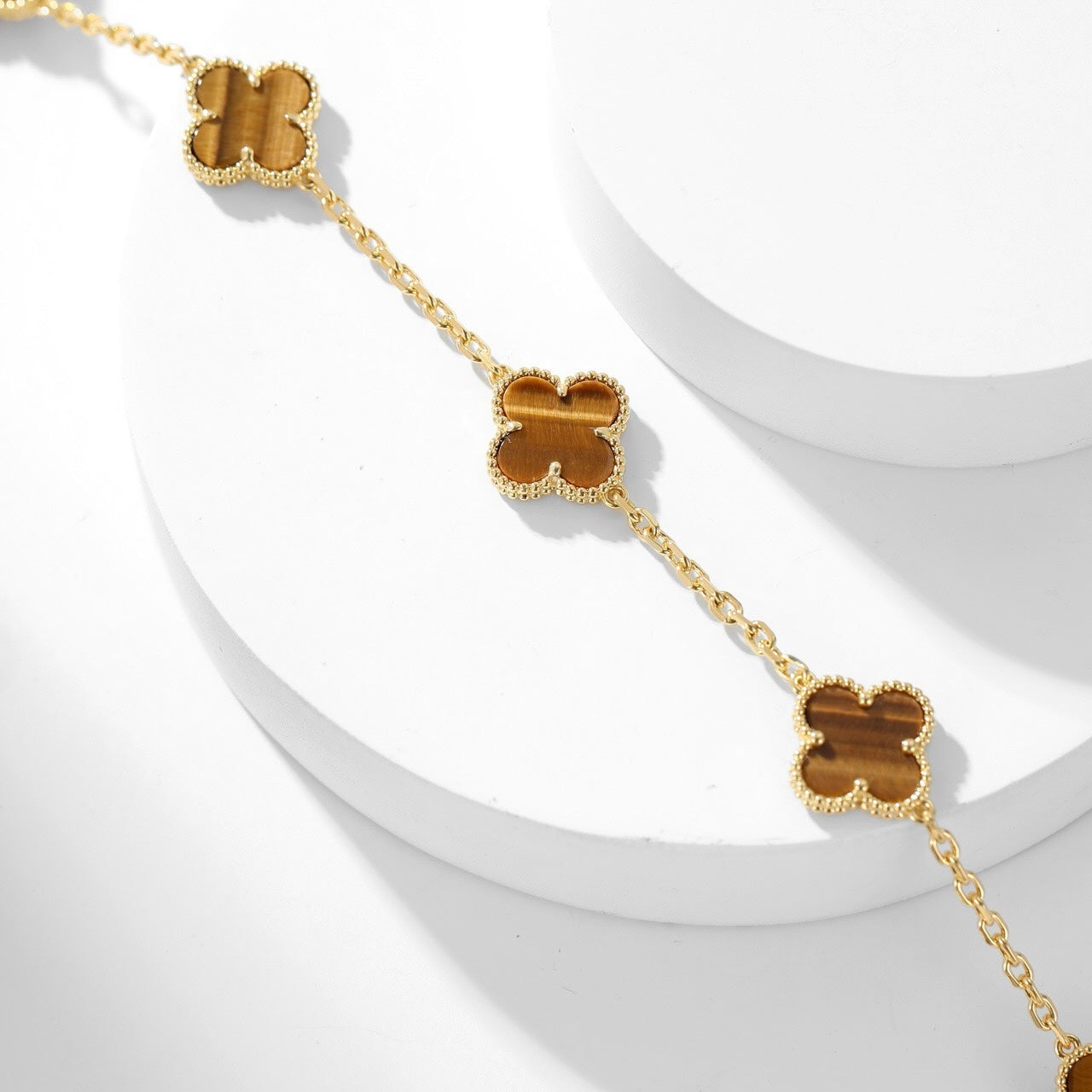 [Olivia JW]CLOVER 10 MOTIFS TIGER EYE NECKLACE