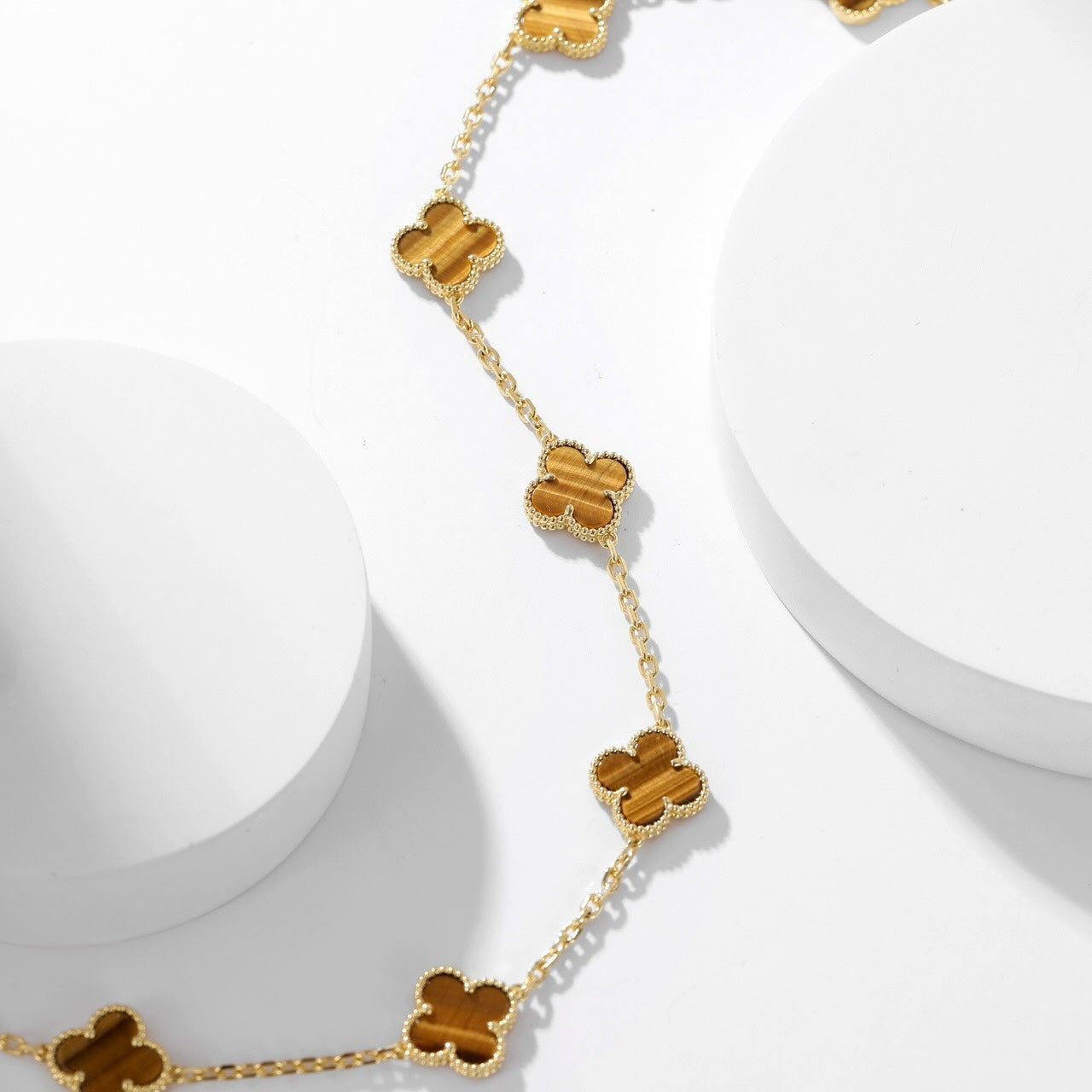 [Olivia JW]CLOVER 10 MOTIFS TIGER EYE NECKLACE