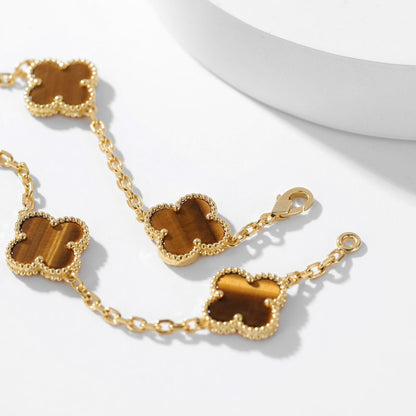 [Olivia JW]CLOVER 10 MOTIFS TIGER EYE NECKLACE