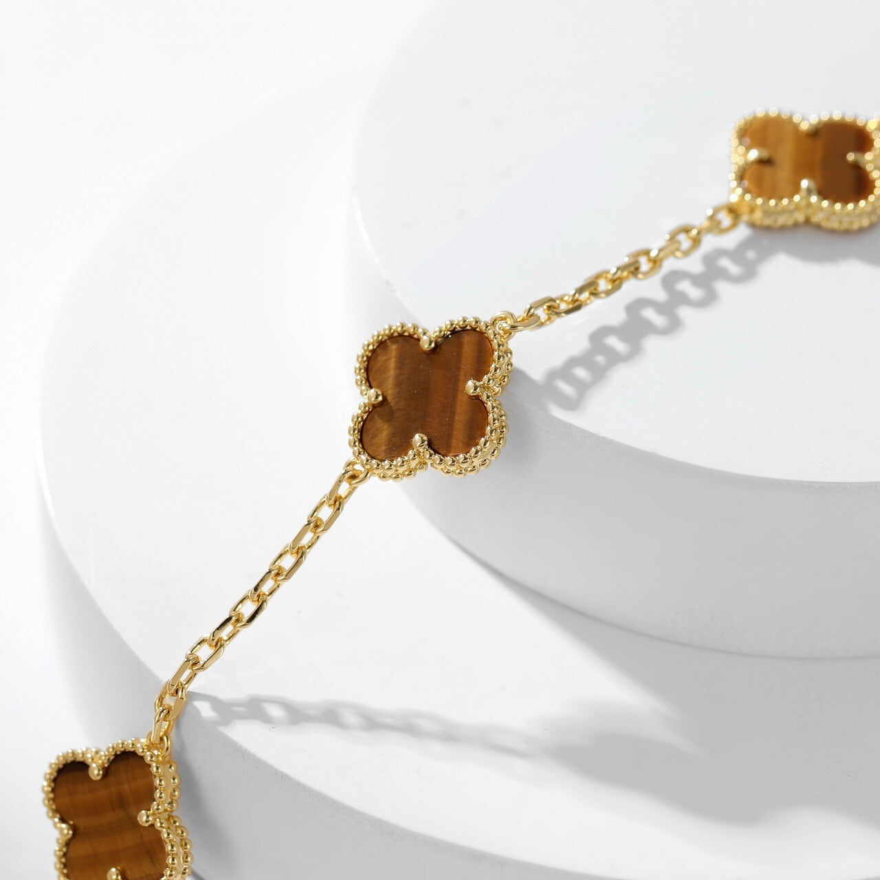 [Olivia JW]CLOVER 10 MOTIFS TIGER EYE NECKLACE
