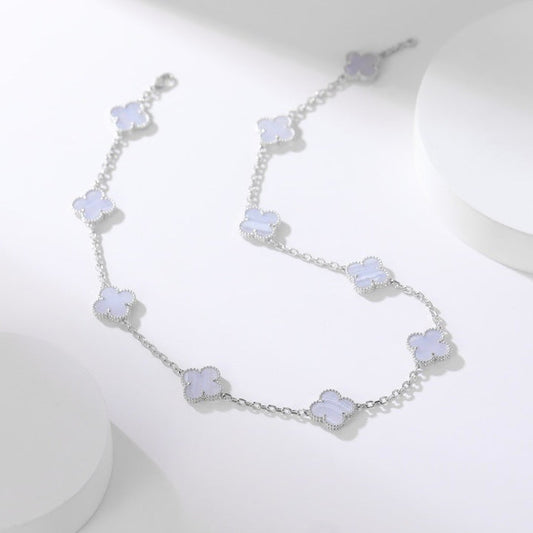[Olivia JW]CLOVER 10 MOTIFS PURPLE CHALCEDONY NECKLACE