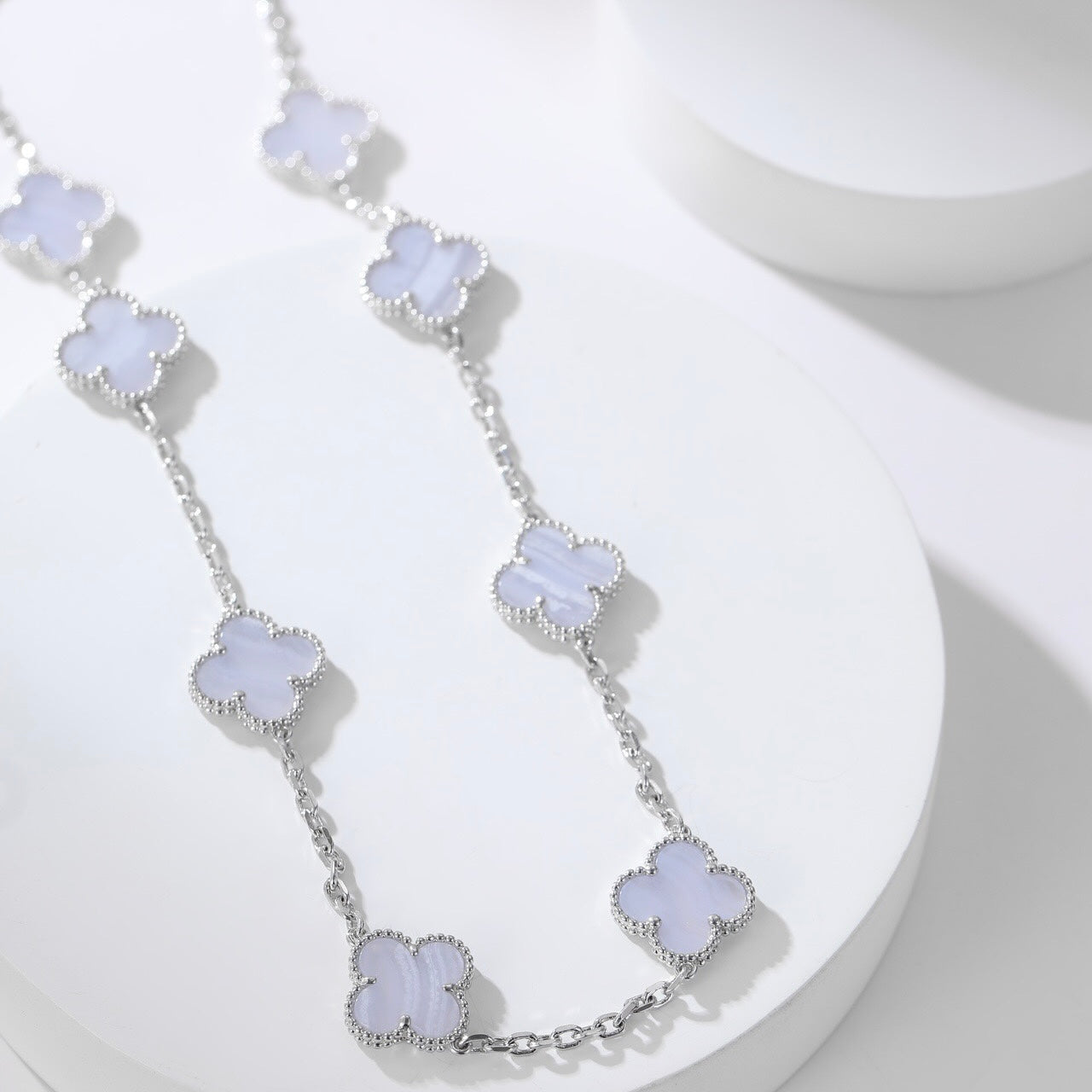 [Olivia JW]CLOVER 10 MOTIFS PURPLE CHALCEDONY NECKLACE