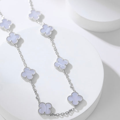 [Olivia JW]CLOVER 10 MOTIFS PURPLE CHALCEDONY NECKLACE
