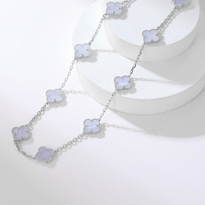 [Olivia JW]CLOVER 10 MOTIFS PURPLE CHALCEDONY NECKLACE