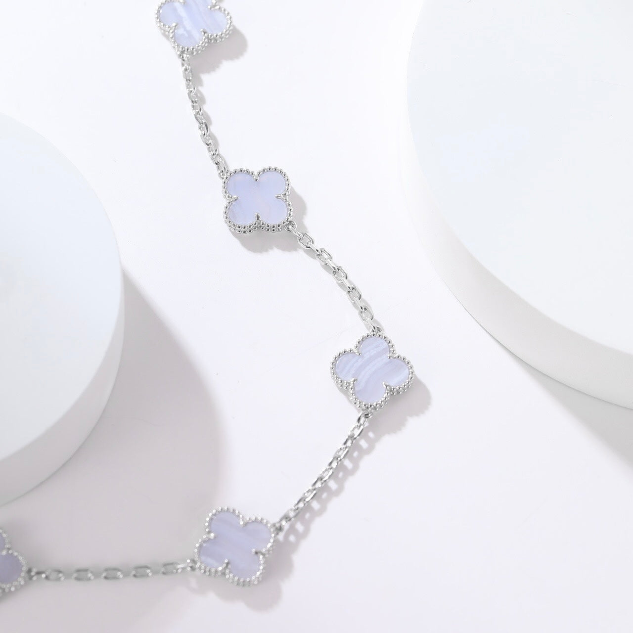 [Olivia JW]CLOVER 10 MOTIFS PURPLE CHALCEDONY NECKLACE