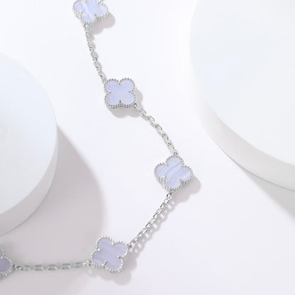 [Olivia JW]CLOVER 10 MOTIFS PURPLE CHALCEDONY NECKLACE