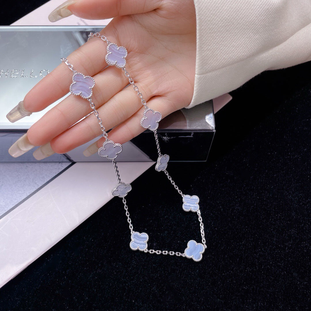 [Olivia JW]CLOVER 10 MOTIFS PURPLE CHALCEDONY NECKLACE