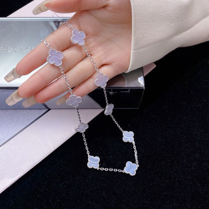 [Olivia JW]CLOVER 10 MOTIFS PURPLE CHALCEDONY NECKLACE