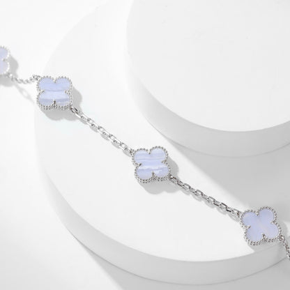 [Olivia JW]CLOVER 10 MOTIFS PURPLE CHALCEDONY NECKLACE