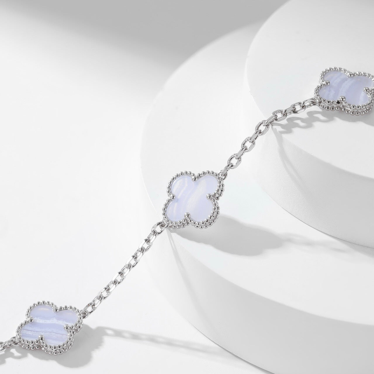 [Olivia JW]CLOVER 10 MOTIFS PURPLE CHALCEDONY NECKLACE