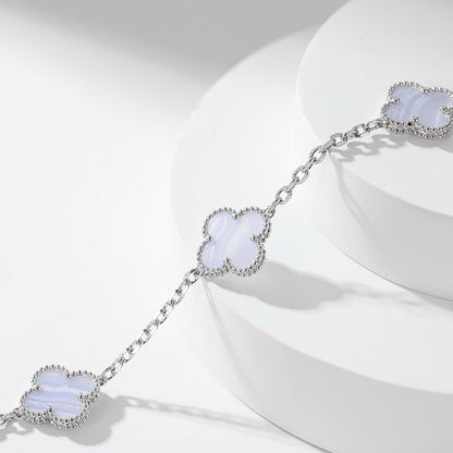 [Olivia JW]CLOVER 10 MOTIFS PURPLE CHALCEDONY NECKLACE