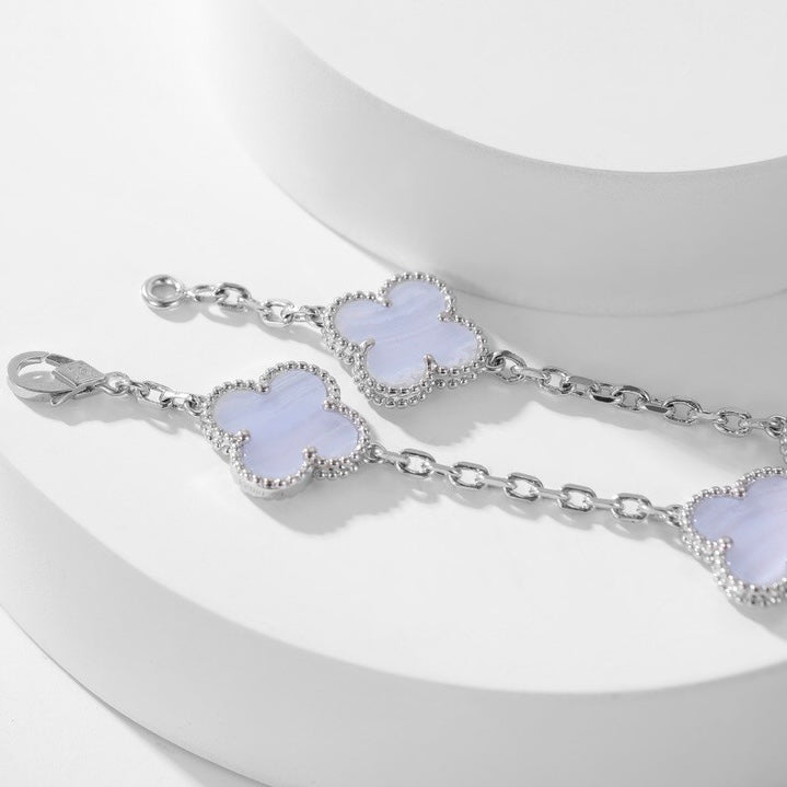 [Olivia JW]CLOVER 10 MOTIFS PURPLE CHALCEDONY NECKLACE