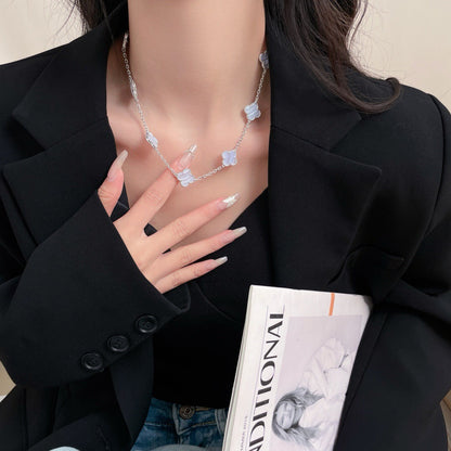 [Olivia JW]CLOVER 10 MOTIFS PURPLE CHALCEDONY NECKLACE