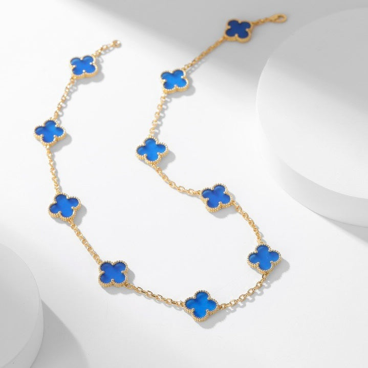 [Olivia JW]CLOVER 10 MOTIFS BLUE AGATE NECKLACE