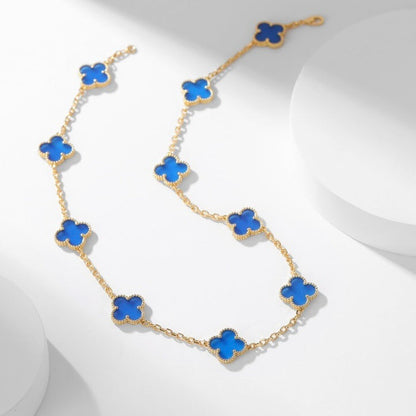 [Olivia JW]CLOVER 10 MOTIFS BLUE AGATE NECKLACE