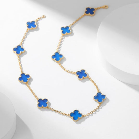 [Olivia JW]CLOVER 10 MOTIFS BLUE AGATE NECKLACE