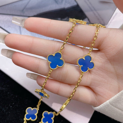 [Olivia JW]CLOVER 10 MOTIFS BLUE AGATE NECKLACE
