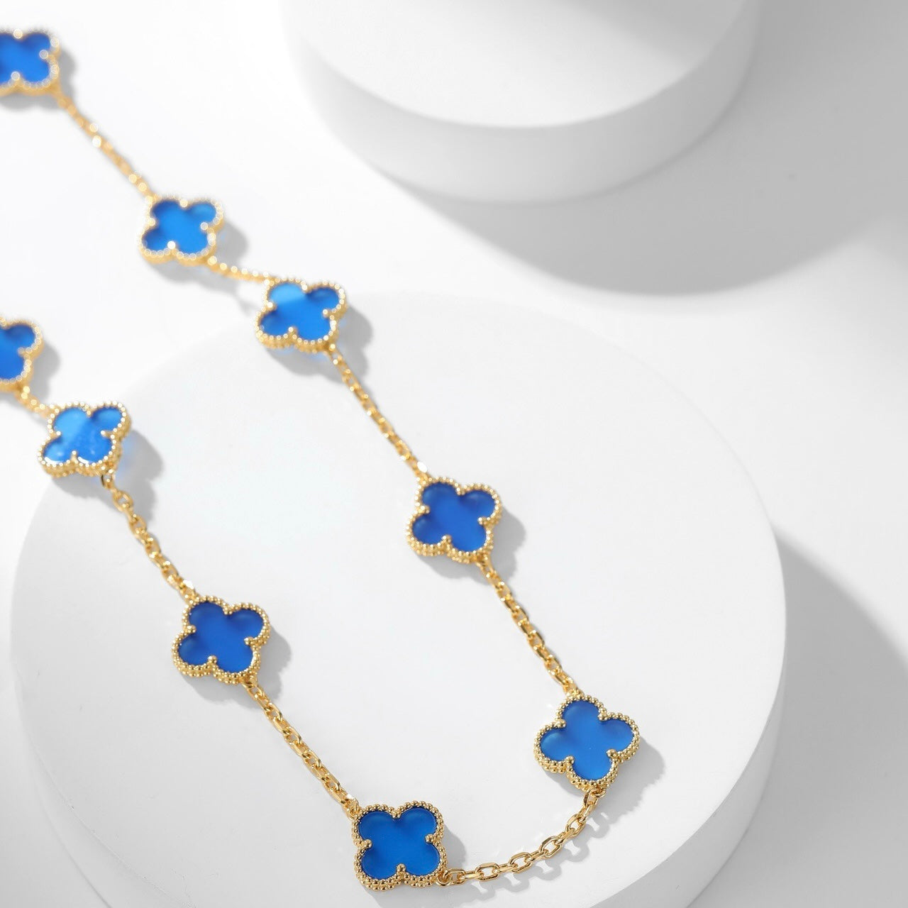 [Olivia JW]CLOVER 10 MOTIFS BLUE AGATE NECKLACE