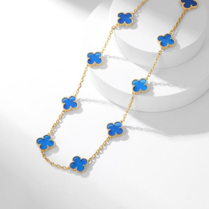 [Olivia JW]CLOVER 10 MOTIFS BLUE AGATE NECKLACE