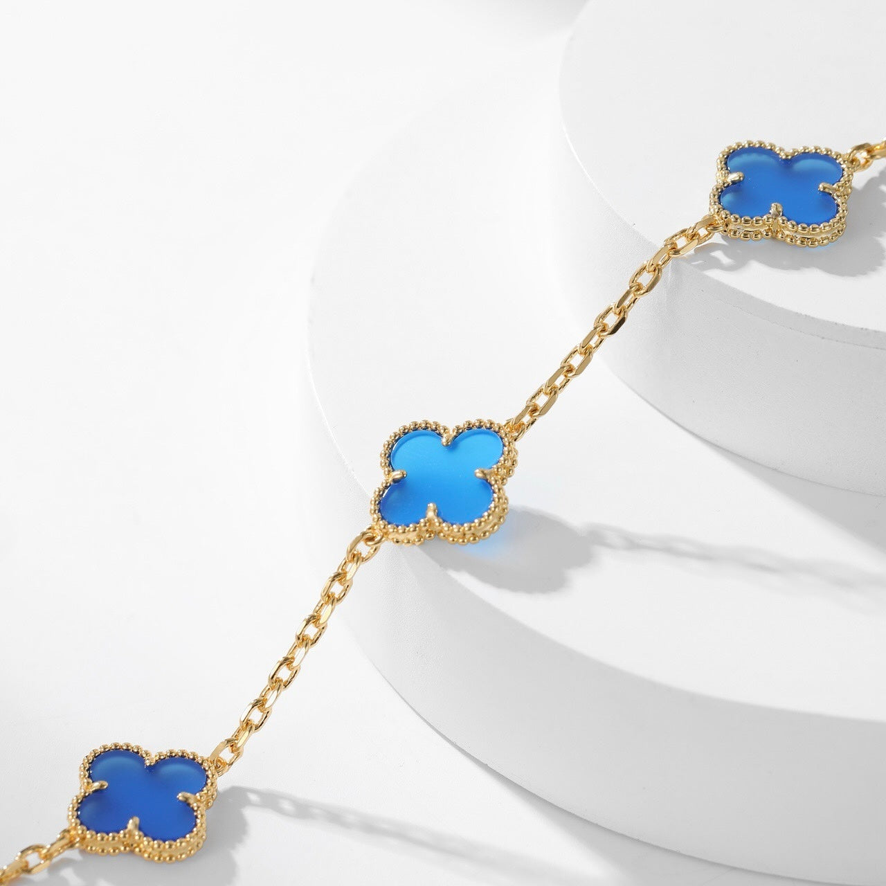 [Olivia JW]CLOVER 10 MOTIFS BLUE AGATE NECKLACE