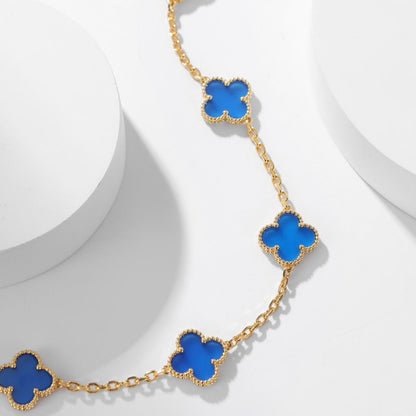 [Olivia JW]CLOVER 10 MOTIFS BLUE AGATE NECKLACE