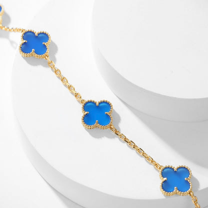 [Olivia JW]CLOVER 10 MOTIFS BLUE AGATE NECKLACE