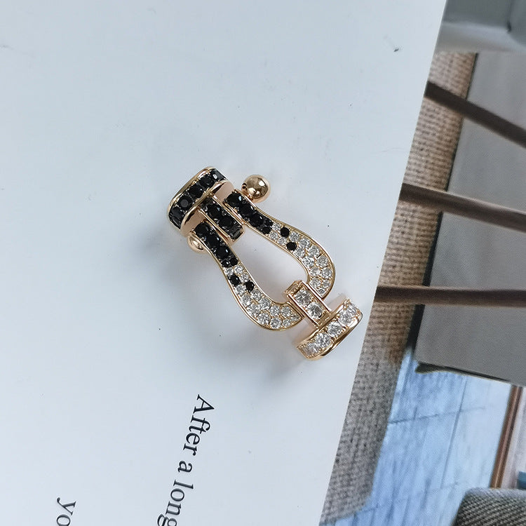 [Olivia JW]FORCE LARGE HORSESHOE BLACK WHITE DIAMOND BRACELET ROSE GOLD
