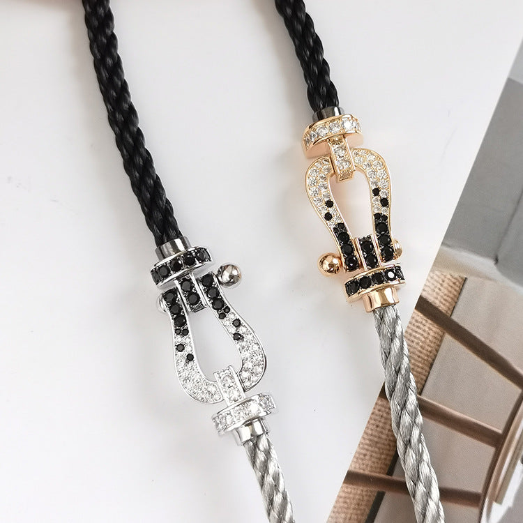 [Olivia JW]FORCE LARGE HORSESHOE BLACK WHITE DIAMOND BRACELET ROSE GOLD