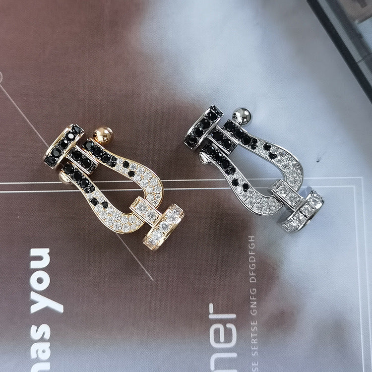 [Olivia JW]FORCE LARGE HORSESHOE BLACK WHITE DIAMOND BRACELET SILVER