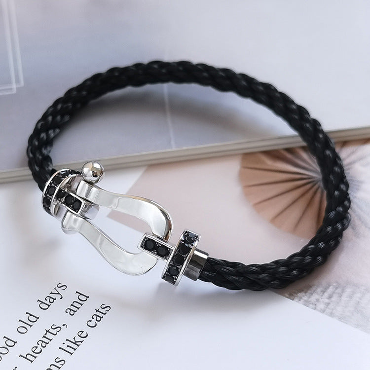 [Olivia JW]FORCE LARGE HORSESHOE BLACK DIAMOND BRACELET SILVER