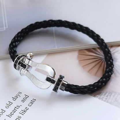 [Olivia JW]FORCE LARGE HORSESHOE BLACK DIAMOND BRACELET SILVER