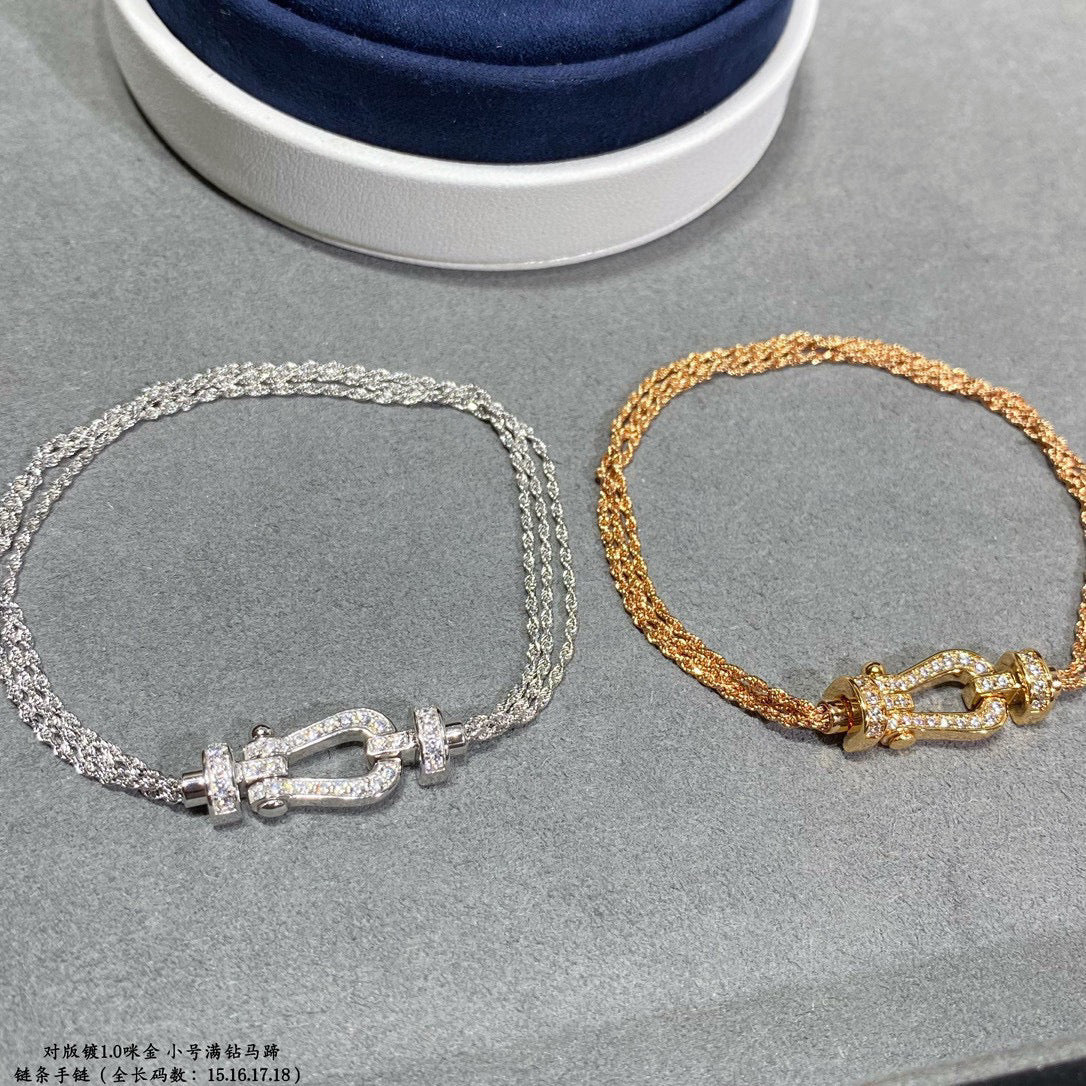 [Olivia JW]FORCE SMALL HORSESHOE  DIAMOND CHAIN ROPE BRACELET