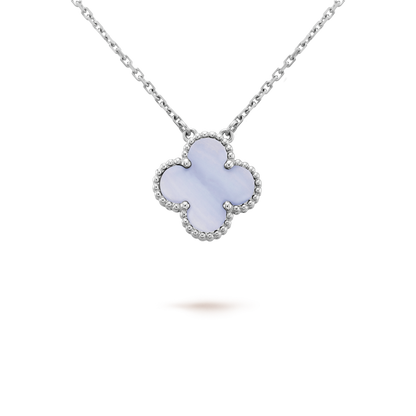 [Olivia JW]CLOVER 15MM BLUE CHALCEDONY NECKLACE SILVER