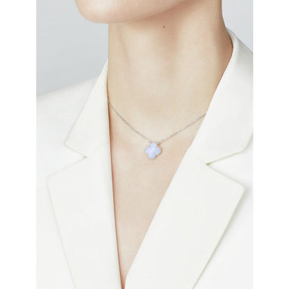[Olivia JW]CLOVER 15MM BLUE CHALCEDONY NECKLACE SILVER