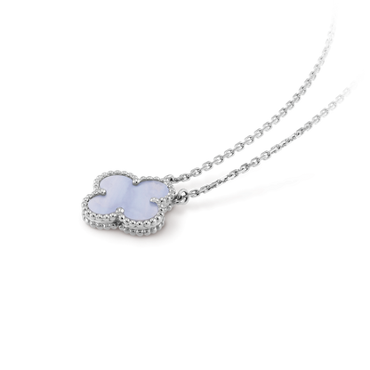 [Olivia JW]CLOVER 15MM BLUE CHALCEDONY NECKLACE SILVER