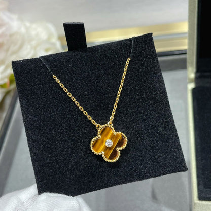 [Olivia JW]CLOVER 15MM DIAMOND AND YELLOW TIGER'S EYE AGATE necklace