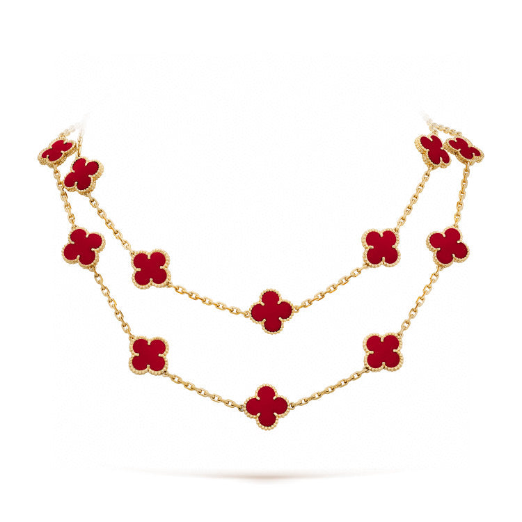 [Olivia JW]CLOVER 20 MOTIFS CARNELIAN NECKLACE