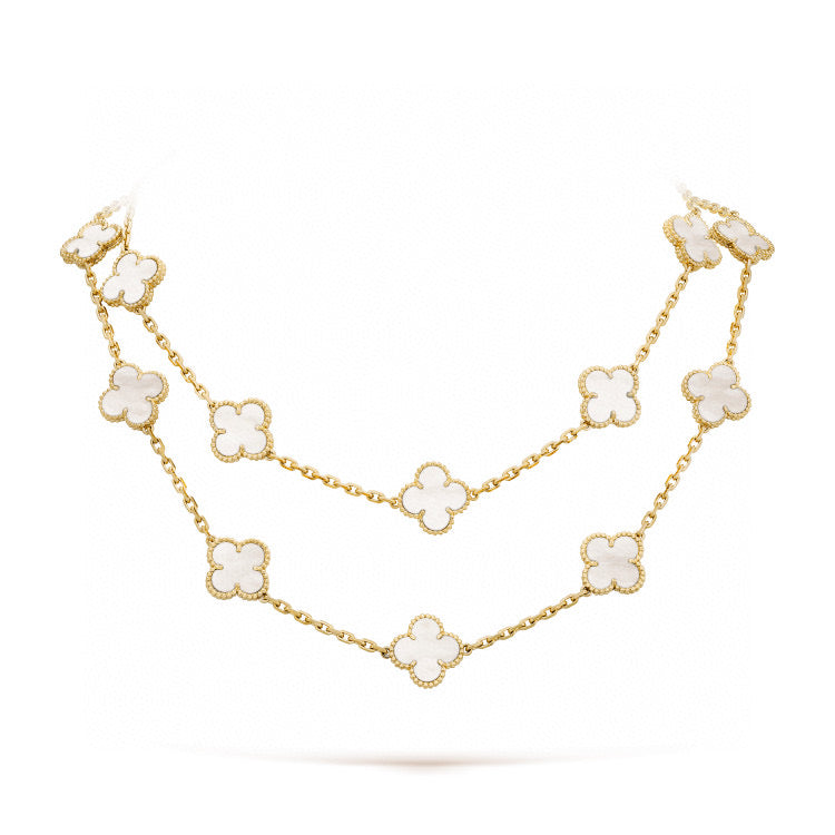 [Olivia JW]CLOVER 20 MOTIFS WHITE MOP NECKLACE